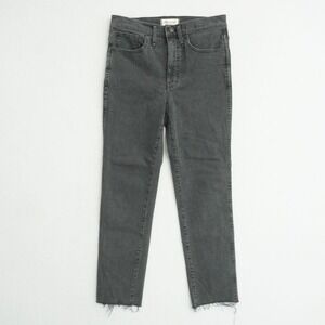 Madewell Stovepipe Jeans Womens Size 27 Dark Gray High Rise Denim Raw Hem Crop